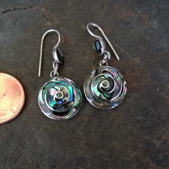FINE.950 STERLING SILVER EARRINGS, ABALONE, new - Picture 1 of 3